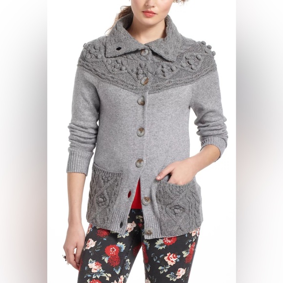 Anthro Sleeping on Snow Wool Blend Cable Knit Cowl Neck Cardigan Cardi Sweater - Picture 5 of 15